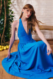 Vestido Longo Frente Única Crepe Azul Eterno Litt