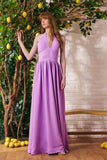 Vestido Longo Frente Única Crepe Púrpura Litt