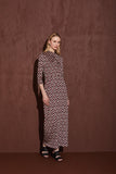 Vestido Longo Jacquard Geométrico Floresta Voar