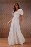 Vestido Longo Laise Manga Bufante Off White Litt