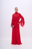 Vestido Longo Manga Longa Chiffon Vermelho Arte Sacra