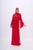 Vestido Longo Manga Longa Chiffon Vermelho Arte Sacra
