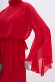 Vestido Longo Manga Longa Chiffon Vermelho Arte Sacra
