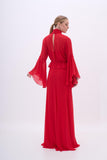 Vestido Longo Manga Longa Chiffon Vermelho Arte Sacra