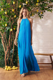 Vestido Longo Musseline Plissado Azul Eterno Litt