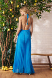 Vestido Longo Musseline Plissado Azul Eterno Litt