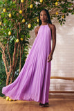 Vestido Longo Musseline Plissado Púrpura Litt