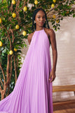 Vestido Longo Musseline Plissado Púrpura Litt