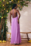 Vestido Longo Musseline Plissado Púrpura Litt