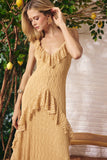 Vestido Longo Renda Babado Bege Camomila Litt