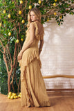 Vestido Longo Renda Babado Bege Camomila Litt
