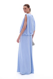 Vestido Longo Sobreposição Cetim Azul Claro Arte Sacra