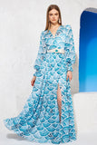 Vestido Longo Trespassado Estampado Poseidon Skazi