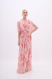 Vestido Longo Tule Estampa Floral Rosa Arte Sacra