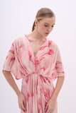 Vestido Longo Tule Estampa Floral Rosa Arte Sacra