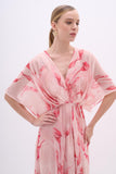 Vestido Longo Tule Estampa Floral Rosa Arte Sacra