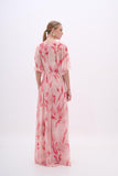 Vestido Longo Tule Estampa Floral Rosa Arte Sacra