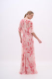 Vestido Longo Tule Estampa Floral Rosa Arte Sacra