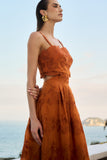 Vestido Maxi Midi Bordado Recorte Terracota Anne Fernandes