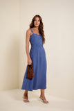 Vestido Midi Acinturado Azul Luar Lucidez