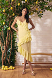 Vestido Midi Assimétrico Musseline Amarelo Milk Litt