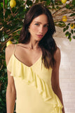 Vestido Midi Assimétrico Musseline Amarelo Milk Litt