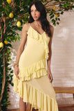 Vestido Midi Assimétrico Musseline Amarelo Milk Litt