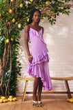 Vestido Midi Assimétrico Musseline Púrpura Litt