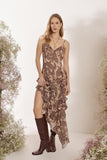 Vestido Midi Babados Estampa Cashmere Litt