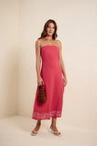 Vestido Midi Barra Bordada Rosa Gerbera Lucidez
