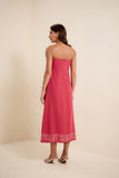 Vestido Midi Barra Bordada Rosa Gerbera Lucidez