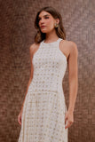 Vestido Midi Bordado Joias Off White Litt
