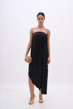 Vestido Midi Cetim Barra Assimétrica Preto Arte Sacra