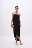 Vestido Midi Cetim Barra Assimétrica Preto Arte Sacra
