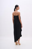 Vestido Midi Cetim Barra Assimétrica Preto Arte Sacra