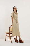 Vestido Midi Chemise Faixa Bege Lucidez