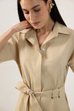 Vestido Midi Chemise Faixa Bege Lucidez