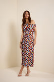 Vestido Midi Decote Assimétrico Quadros Lucidez