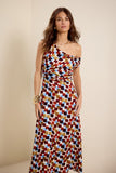 Vestido Midi Decote Assimétrico Quadros Lucidez