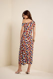 Vestido Midi Decote Assimétrico Quadros Lucidez