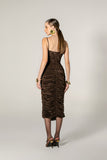 Vestido Midi Drapeado Tule de Veludo Marrom Anne Fernandes