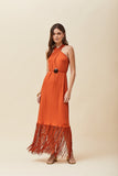 Vestido Midi Franjas Ocre Avermelhado Voar