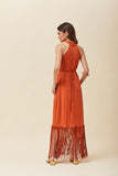 Vestido Midi Franjas Ocre Avermelhado Voar