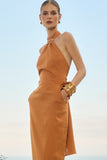 Vestido Midi Frente Única Laranja Anne Fernandes