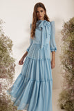 Vestido Midi Gola Laço Musseline Baby Blue Litt