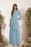Vestido Midi Gola Laço Musseline Baby Blue Litt