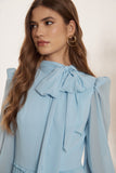 Vestido Midi Gola Laço Musseline Baby Blue Litt