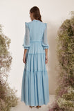 Vestido Midi Gola Laço Musseline Baby Blue Litt