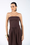 Vestido Midi Marrom Risca de Giz Anne Fernandes
