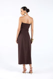 Vestido Midi Marrom Risca de Giz Anne Fernandes